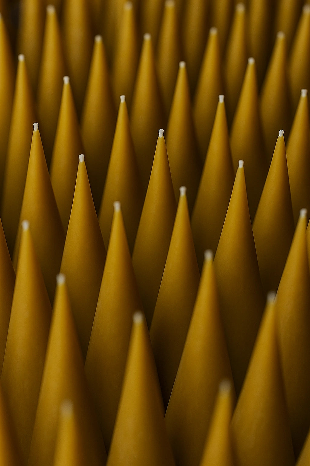 Koglen bivokslys i gylden 100% naturlig bivoks fra Persillo – håndstøbt kegleformet lys med varm glød og ca. 25 timers brændetid.