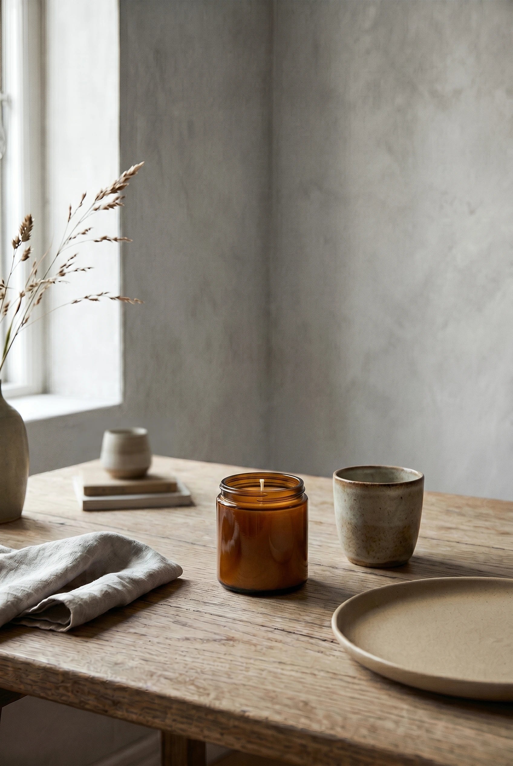 Persillo Reden Gylden glaslys på moderne scandinavisk spisebord i dagslys