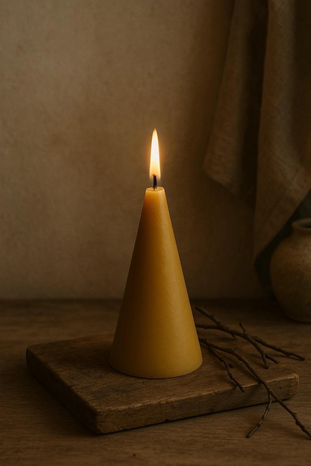 Gyldent bivokslys Koglen fra Persillo – håndlavet lys i 100% naturlig bivoks med 25 timers brændetid