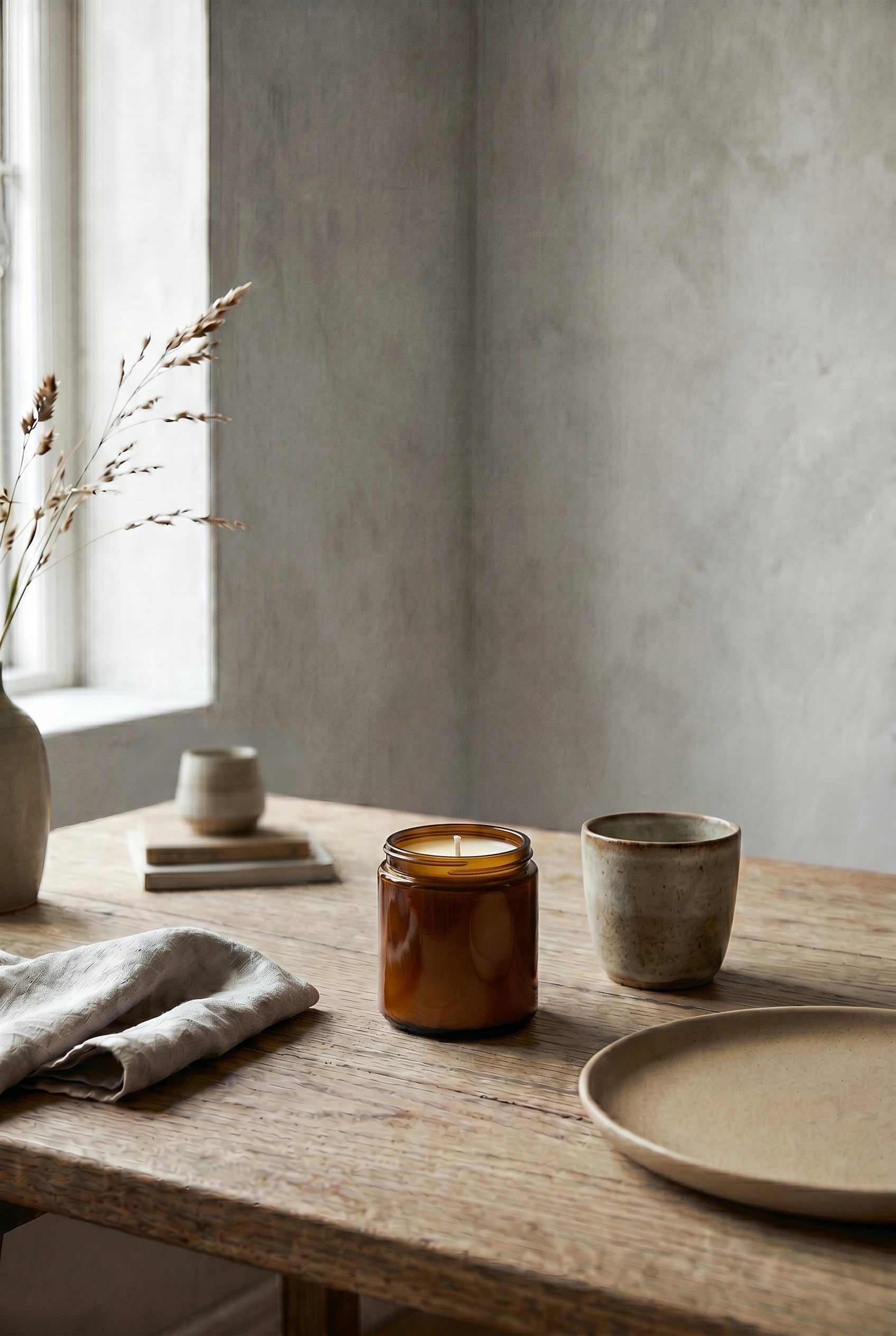 Persillo Reden Råhvid glaslys på moderne scandinavisk spisebord i dagslys
